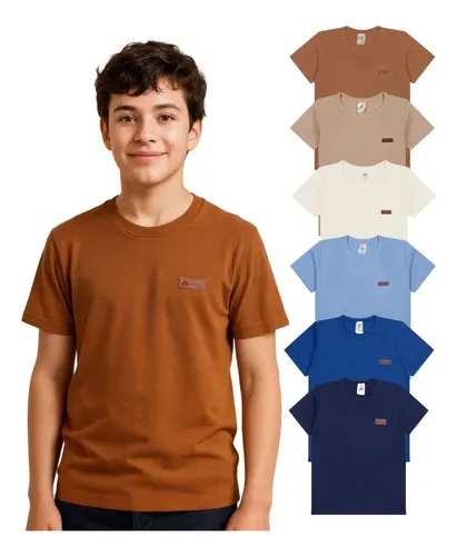 Kit 5 Camiseta Infantil Menino Juvenil Básica 100% Algodão Marrom 14