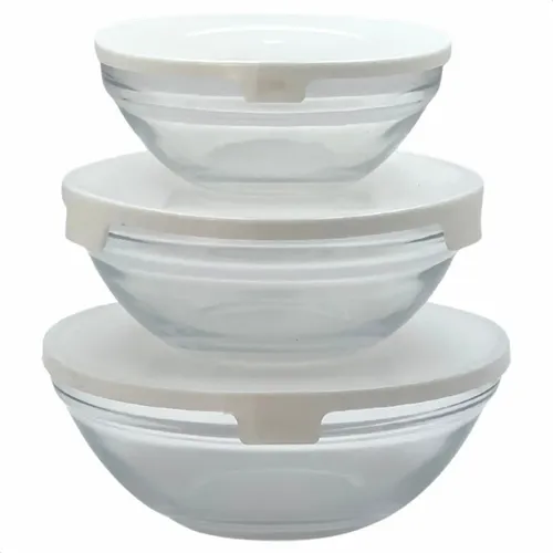 Potes De Vidro Redondos Para Alimentos Kit Com 3 Unidades Branco