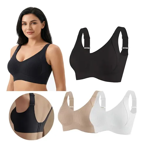 Sutiã Top Feminino Sem Costura Com Alças Reguláveis Kit 3 Black+white+skin Tone Xl
