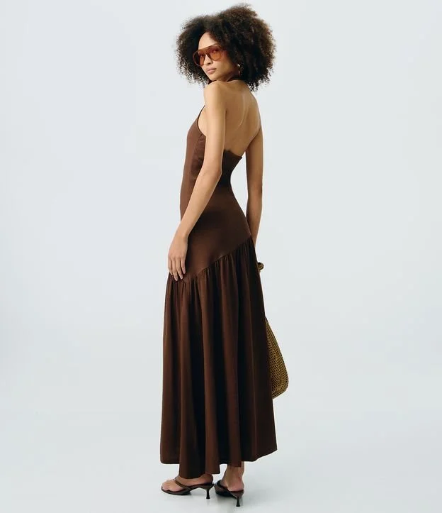 Vestido Feminino Midi Boho Glam em Malha com Corpo Canelado
