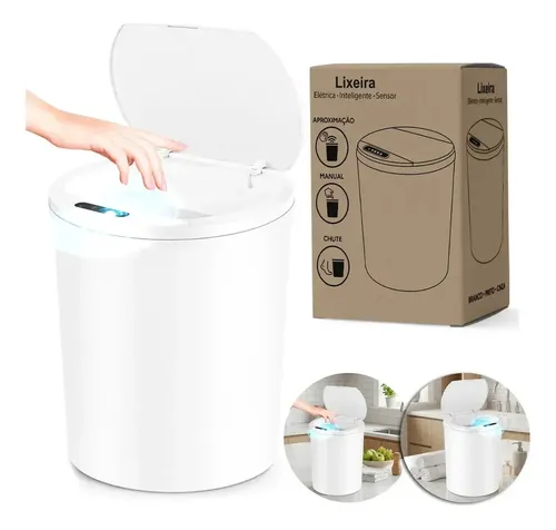 Lixeira Automática Sensor Recarregável Escritório Usb 16 L Branco