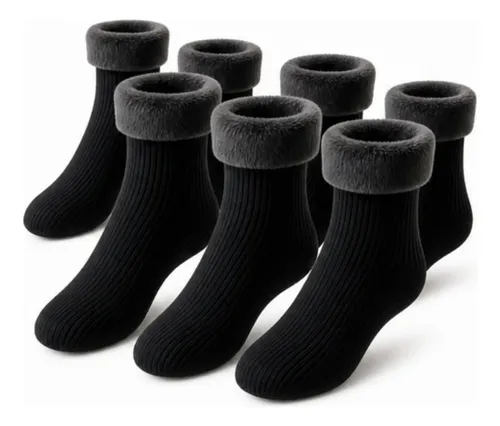 Kit 6 Meias Térmica Grossa Quente Inverno Frio Forrada Pelo Preto Kit 6 Meia 34-44