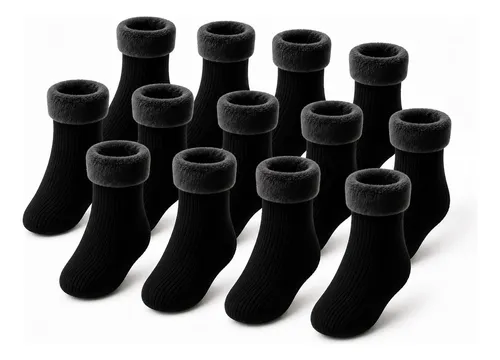 Kit 6 Meias Térmica Grossa Quente Inverno Frio Forrada Pelo Preto Kit 12 Meias 34-44
