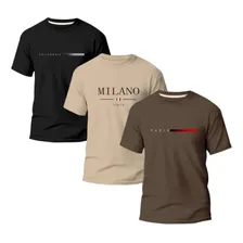 Kit 3 Camiseta Paris Milano Basica Masculina Algodão Premium Preto/caqui/marrom G