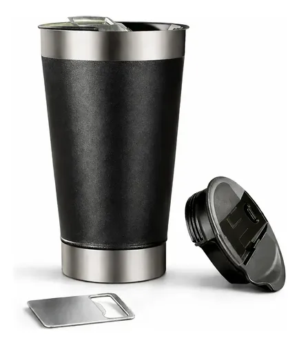Copo Térmico 473 Ml Aço Inox Parede Dupla Com Tampa Cor Preto Lurabel Lisa