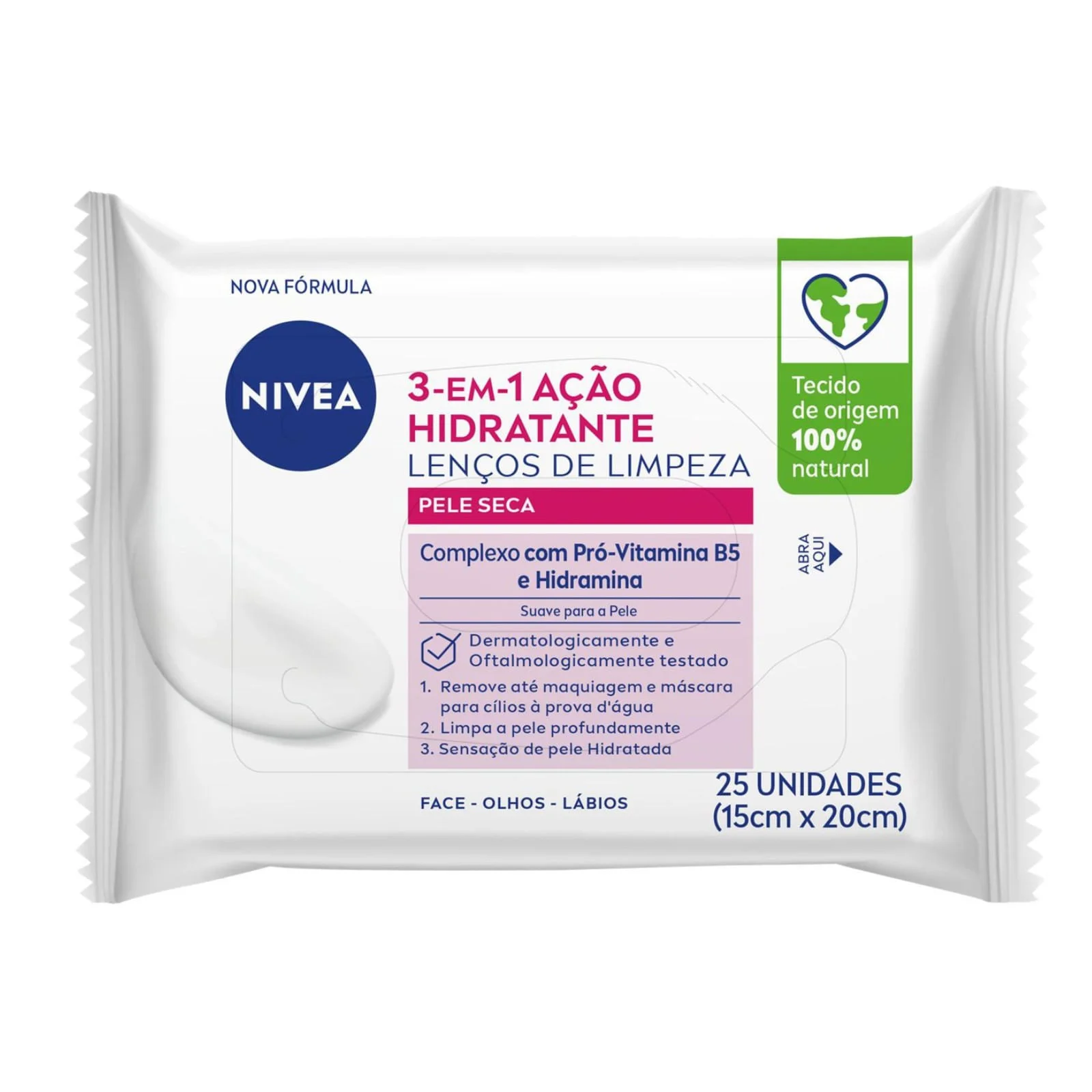 Lenços De Limpeza Demaquilante Nivea 3 Em 1 Ação Refrescante 25 Unidades