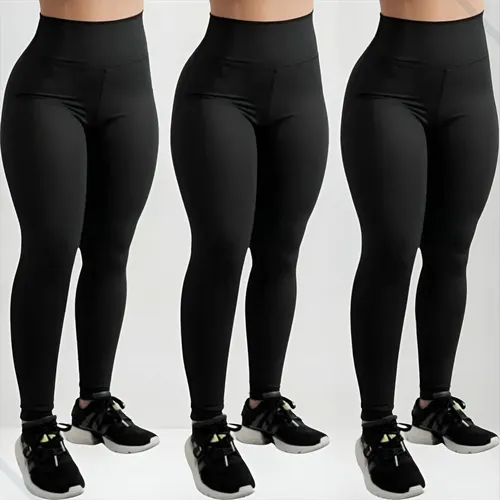 Calça Legging Kit 3 Grossa Suplex Cós Alto Leg Reforçada