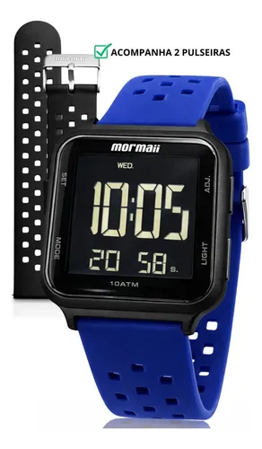 Relógio Digital Mormaii Unissex Com Pulseiras Trocáveis E Resistente À Água 10 Atm Azul E Preto Preto