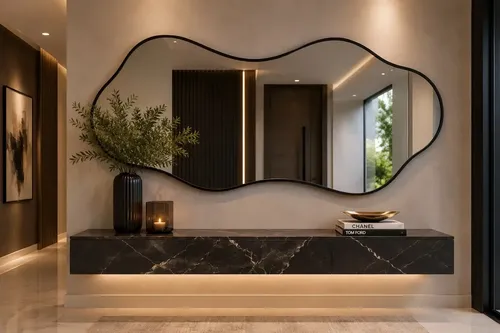 Espelho Orgânico Grande Com Moldura Lapidado 100x50 Preto