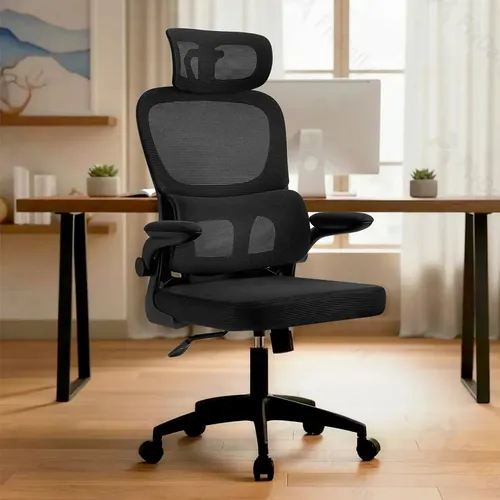 Cadeira Escritório Presidente Ergonômica Preta Giratória 360 Graus Tecido Mesh Premium Suporte Lombar Apoio Cabeça Assento Ampliado Regulagem Altura Home Office Sweet Studio