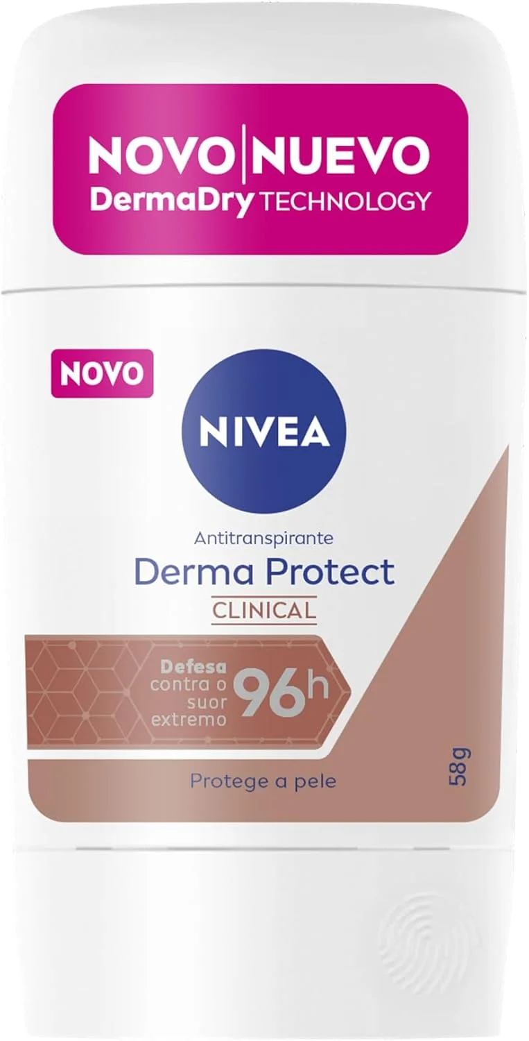 NIVEA Desodorante Antitranspirante Stick Derma Protect Clinical 58g, Defesa Intensa 96h, Controle de Suor Extremo, Toque Suave, Protege a Pele