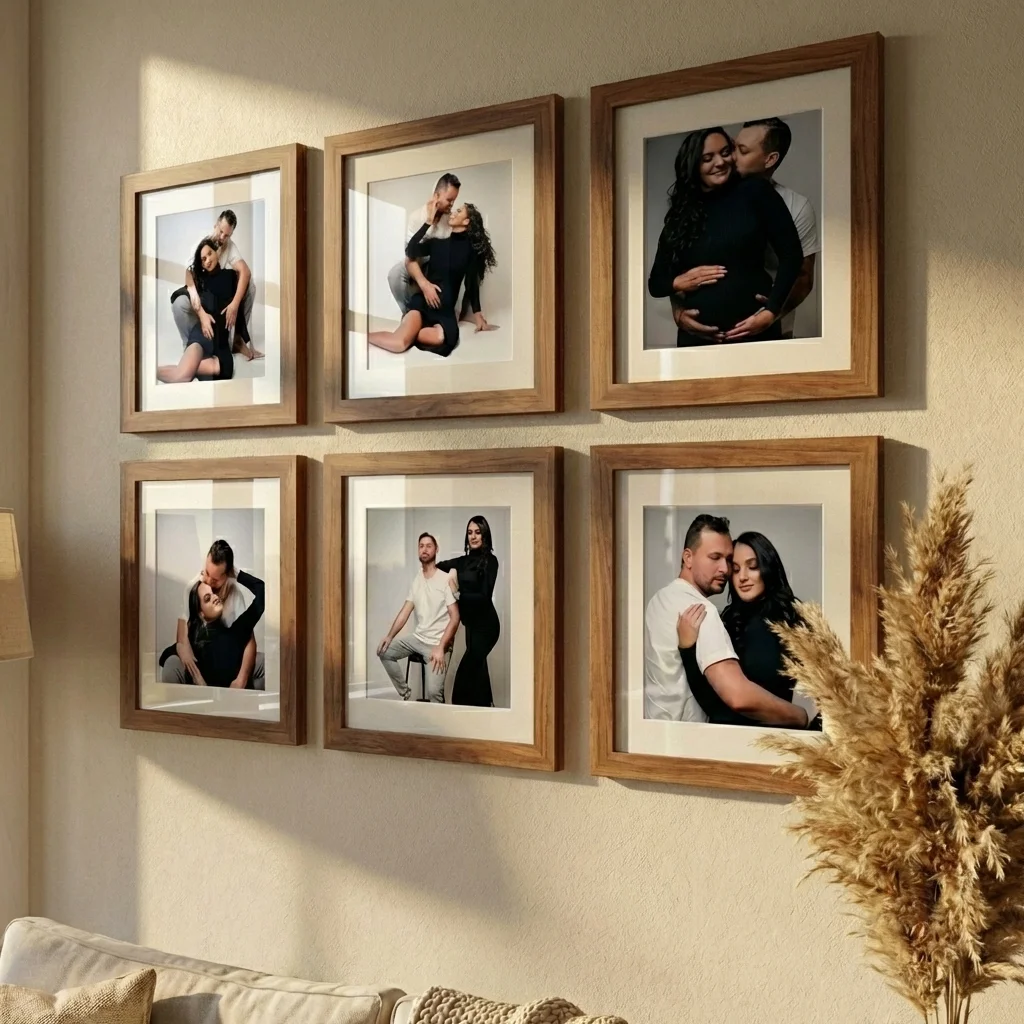 kit 6 quadros decorativo moldura 30x30 foto 20x20cm com paspatur vidro acrilico decoração elegante