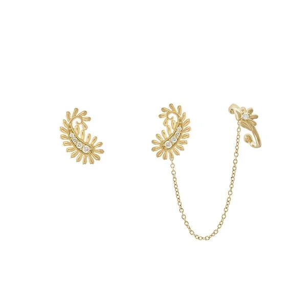 Brincos de ouro amarelo 18K polido com diamantes - Piercing - Coleção Cashmere