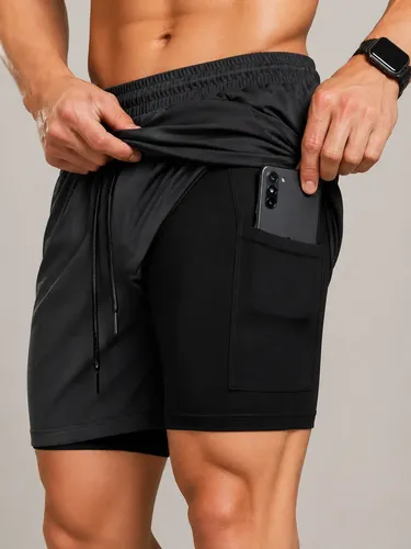 Short Duplo 2 Em 1 Para Corrida Bolso Interno Proteção Uv20+
