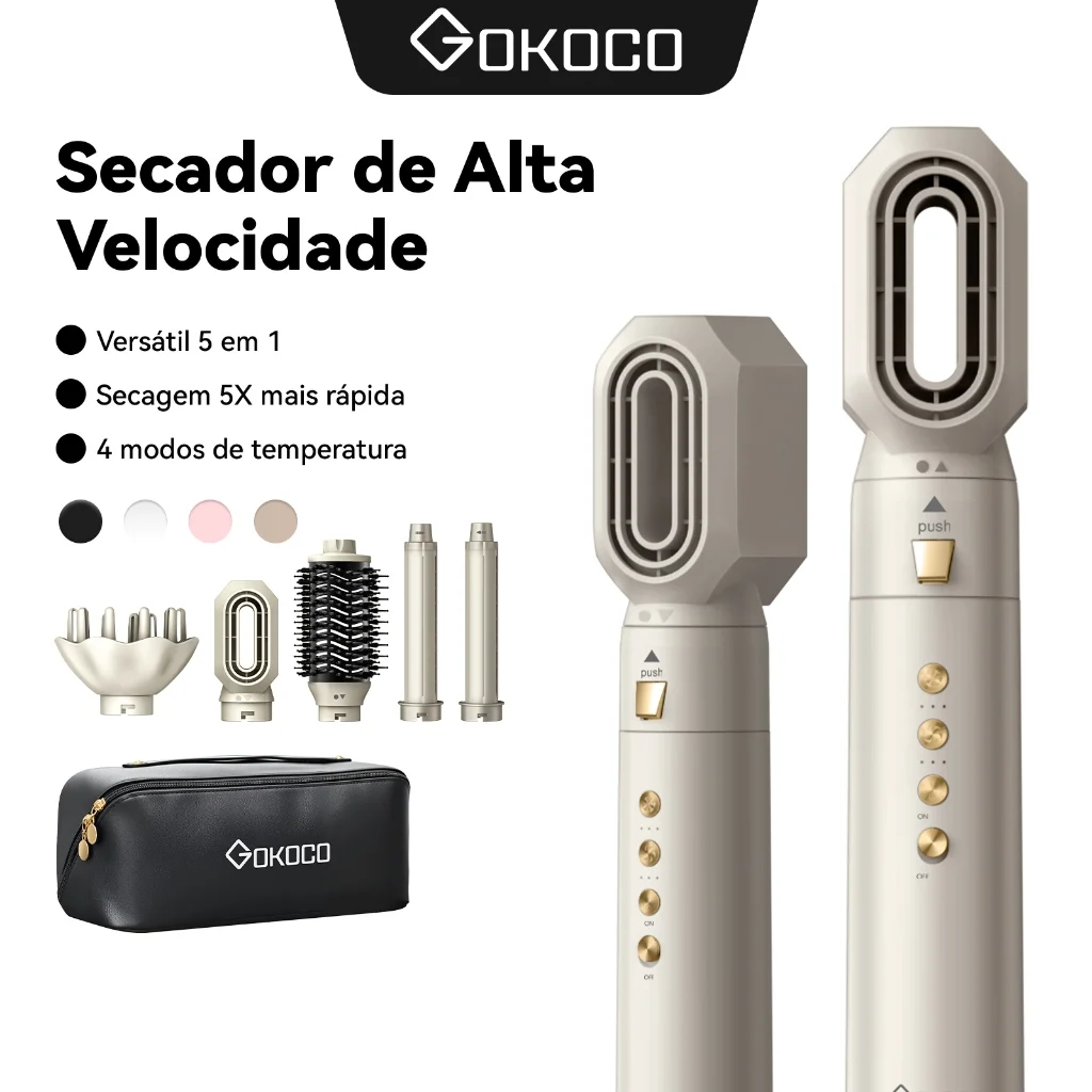 GOKOCO Escova Secadora 5 Em 1 Conjunto De Secador De Cabelo Multifuncional De Alta Velocidade Dupla voltagem 110V-240V