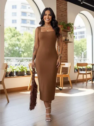 Vestido Longo Casual Festa Alça Grossa Fenda Moda Elegante