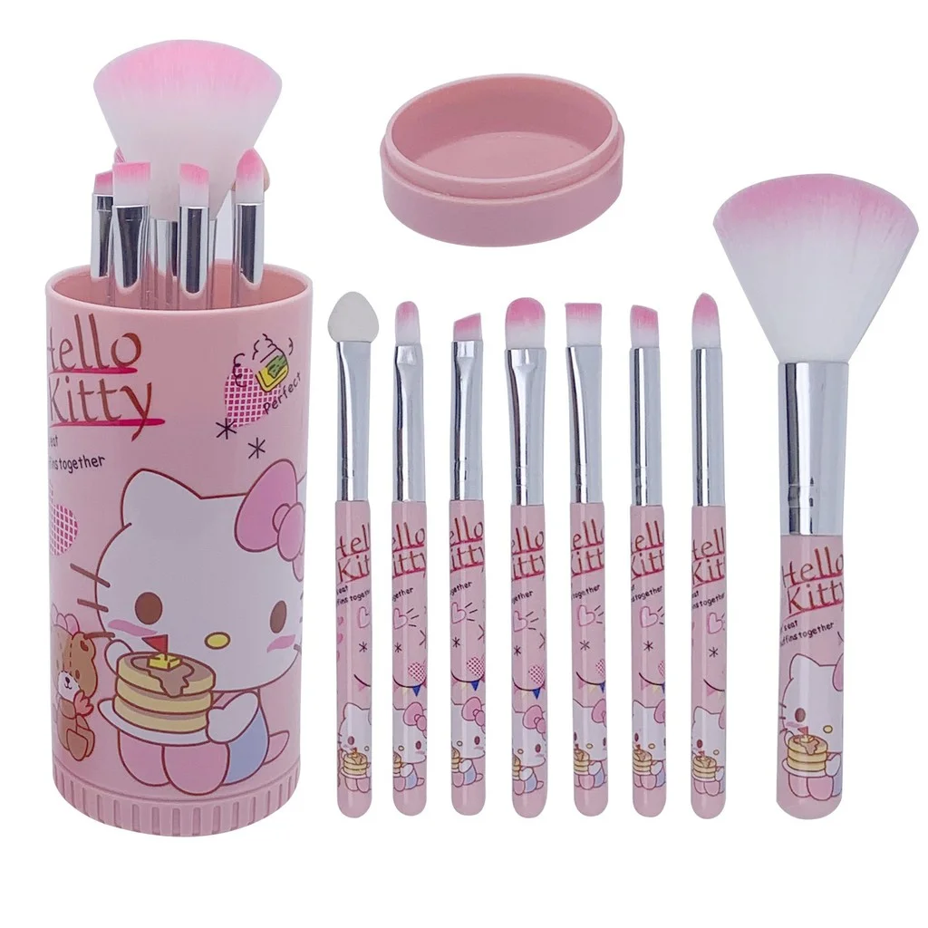 Conjunto De Pincéis De Maquiagem Hello Kitty , Cosméticos Rosa , Incluindo Pincel De Base E Lábios , Design De Personagem De Desenho Animado , Caixa De Presente , Adequado Para Entusiastas Fãs De Gatinhos