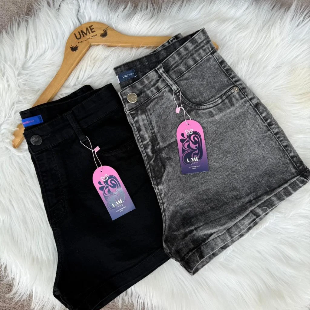 Kit 2 shorts femininos jeans preto+marmorizado levanta bumbum pinças lycra carnaval verão