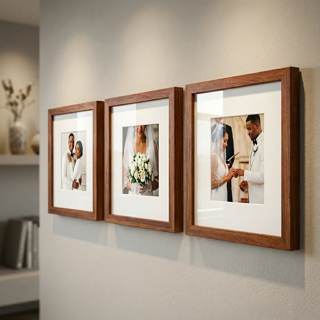 Kit 3 quadros decorativos moldura 23x23 fotografia paspatur vidro acrilico