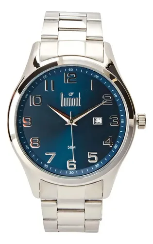 Relógio Analógico Berlim Prata E Azul Masculino Dumont Prata Preto