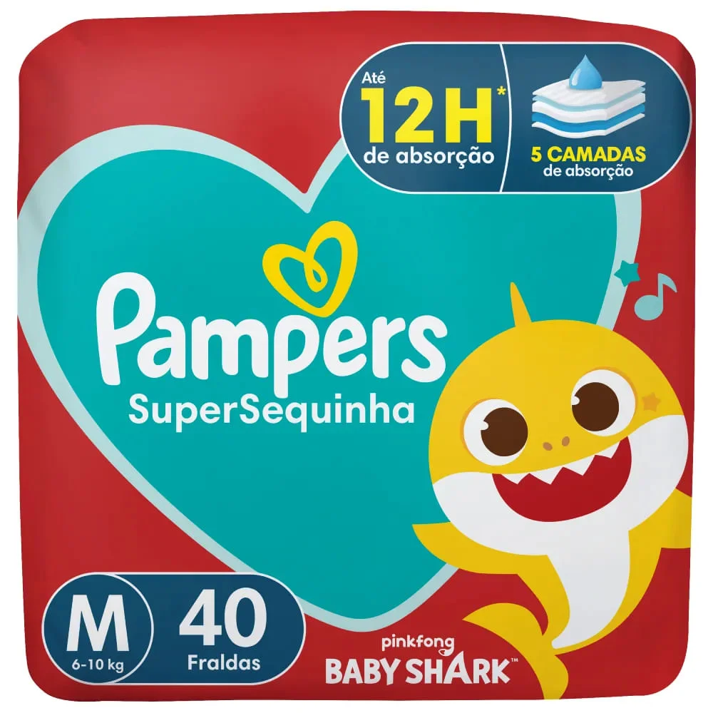 Fralda Descartável Extra Absorção Pampers Supersec M 40un 5 a 9kg