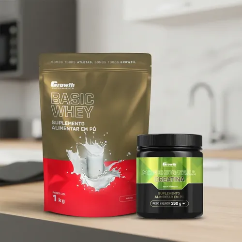 Kit Growth: Whey Protein Basic Natural 1kg + Creatina Monohidratada 250g