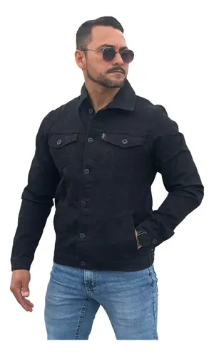 Jaqueta Jeans Masculina Sarja Bolsos Funcionais Resistente Preto M