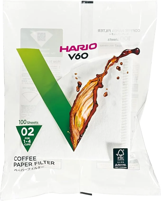 Hario Filtro De Papel para Coador de Café Branco V60 Tamanho 02 Pacote Com 100 Unidades Original Japão
