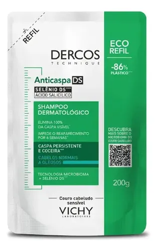 Shampoo Anticaspa Refil Normais a Oleosos com Selênio DS, DS Dercos Vichy, 200ml