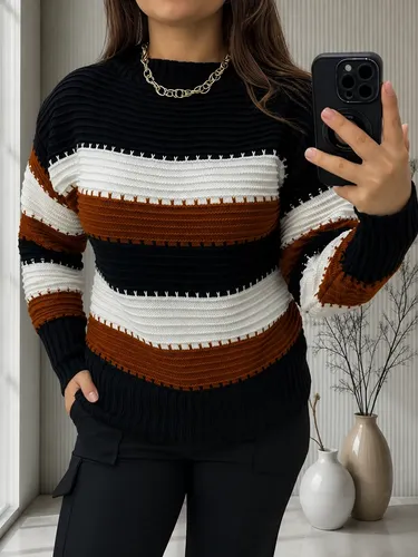 Blusa De Frio Listrada Suéter Feminino Tricot Moda Tricô Preta Listra Único