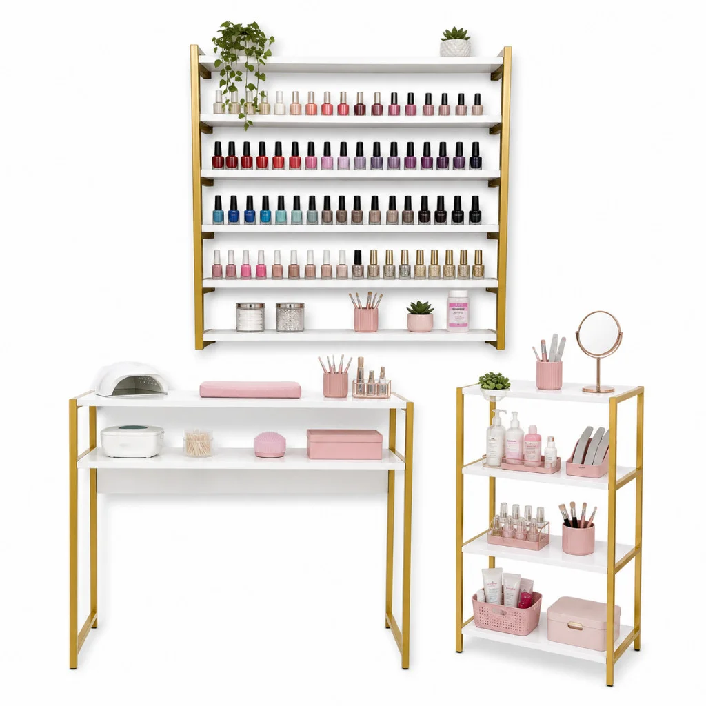 Kit Manicure Profissional Completo Mesa + Estante + Expositor