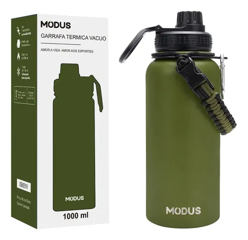 Modus Garrafa Térmica 950ml Aço Inox Com Alça E Tampa Rosca Verde-escuro