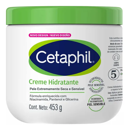 Creme Hidratante Cetaphil de 453 g. Restaura a Barreira Natural da Pele em 1 Semana. Recomendado por Dermatologistas para Pele Sensível