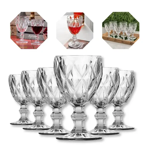 Jogo de 6 Taças Diamond Luxo em Vidro 330 mL para Vinho e Água Gostei!