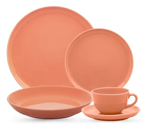 Aparelho De Jantar E Chá 30 Peças Flat Apricot - Liso Laranja-claro
