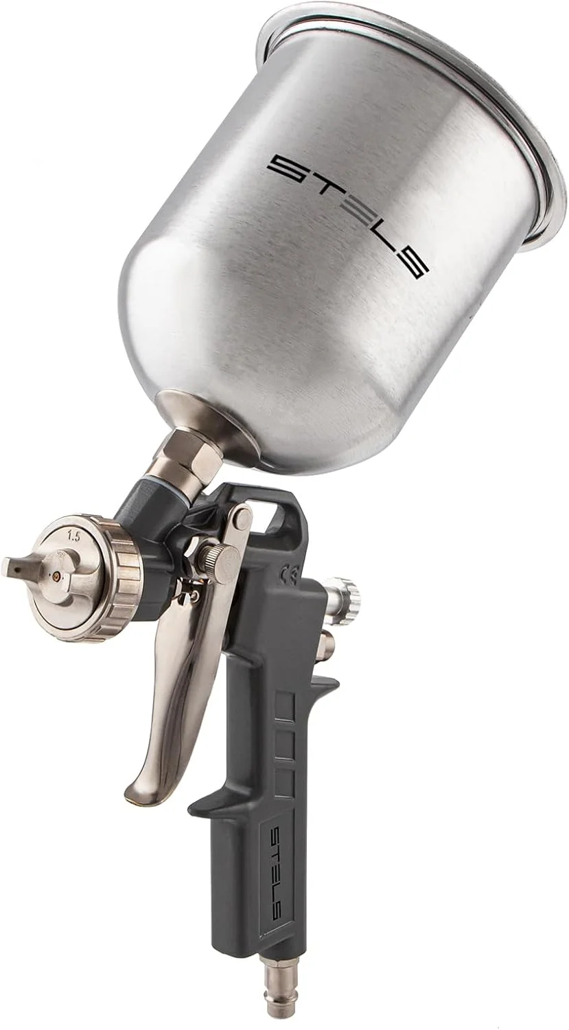 STELS Pistola de Pintura Com Tanque Alto Bico – Pistola para Pintura Pneumática de Alta Precisão (600, Mililitros)