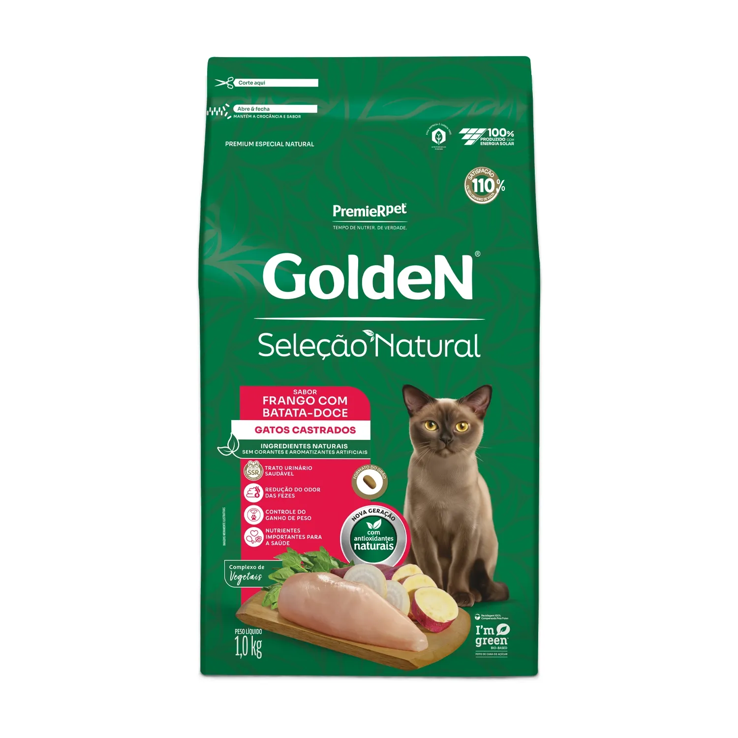 Ração Golden Seleção Natural Gatos Castrados Frango com Batata-Doce
