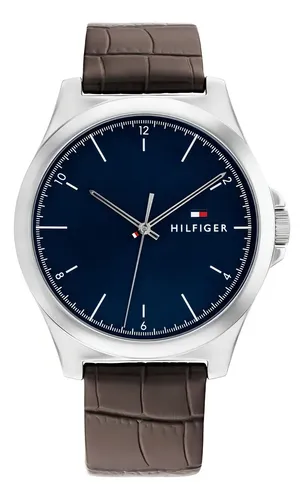 Relógio De Couro Masculino Tommy Hilfiger 1710549 Marrom Prateado Azul