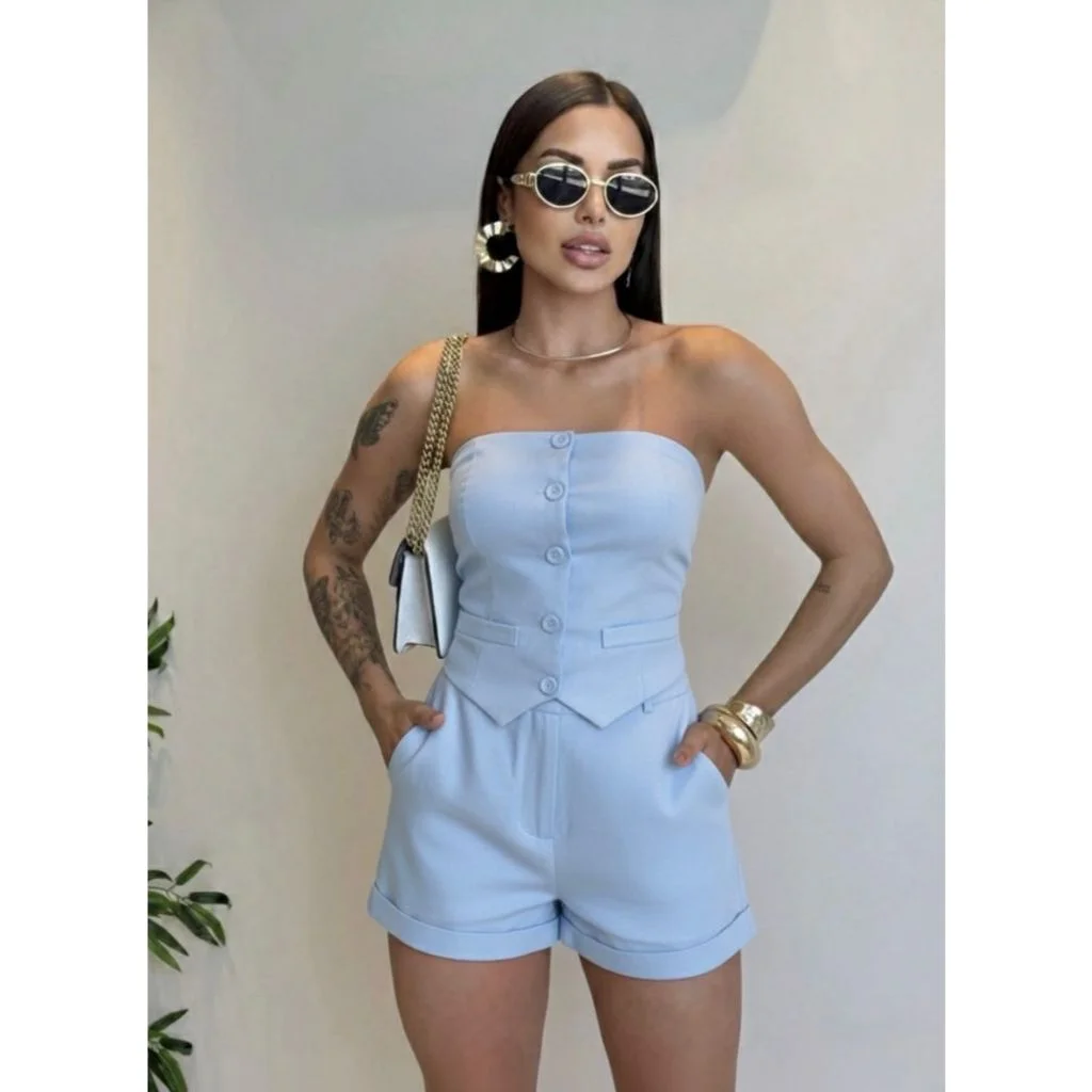 Conjunto Alfaiataria premium elegante Tomara que caia sofisticaçao Moderna