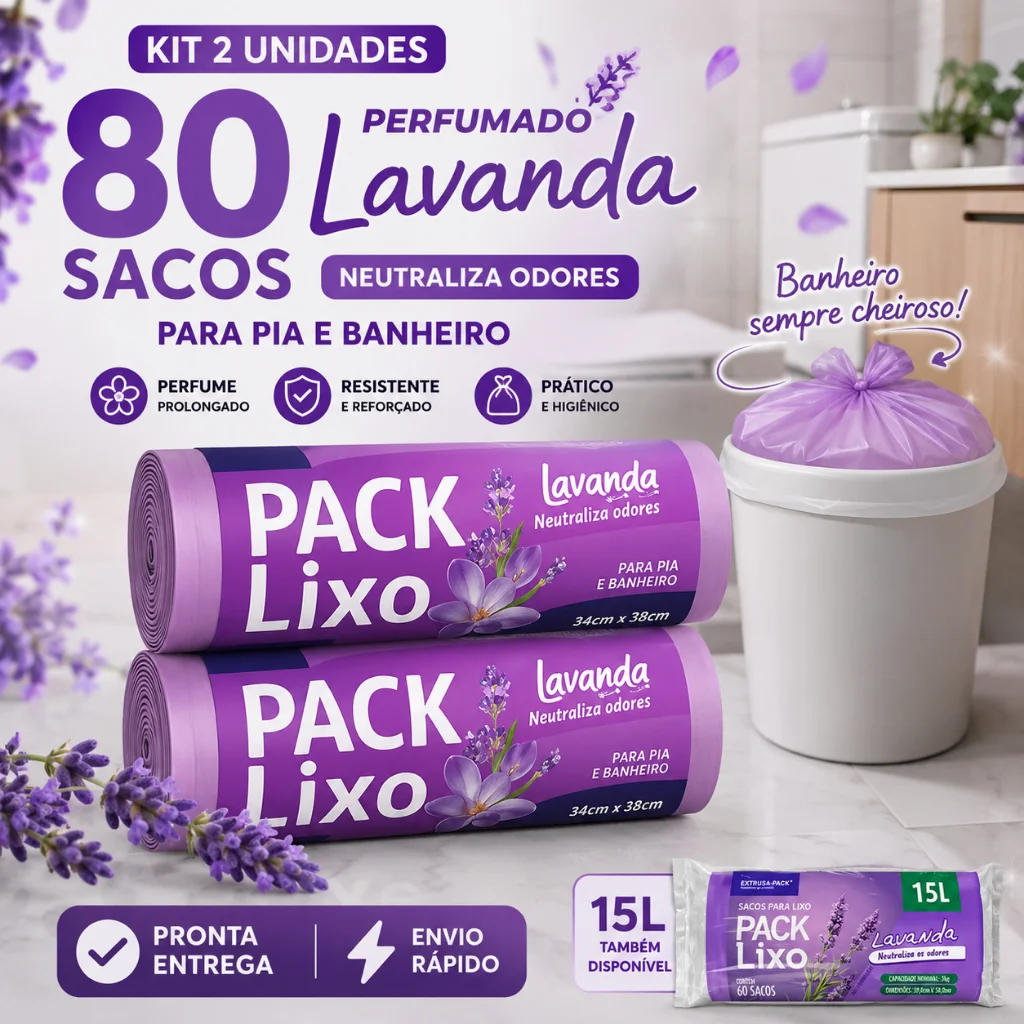 Kit Saco de lixo Perfumado lavanda Pia e Banheiro Neutraliza Odores cheiroso