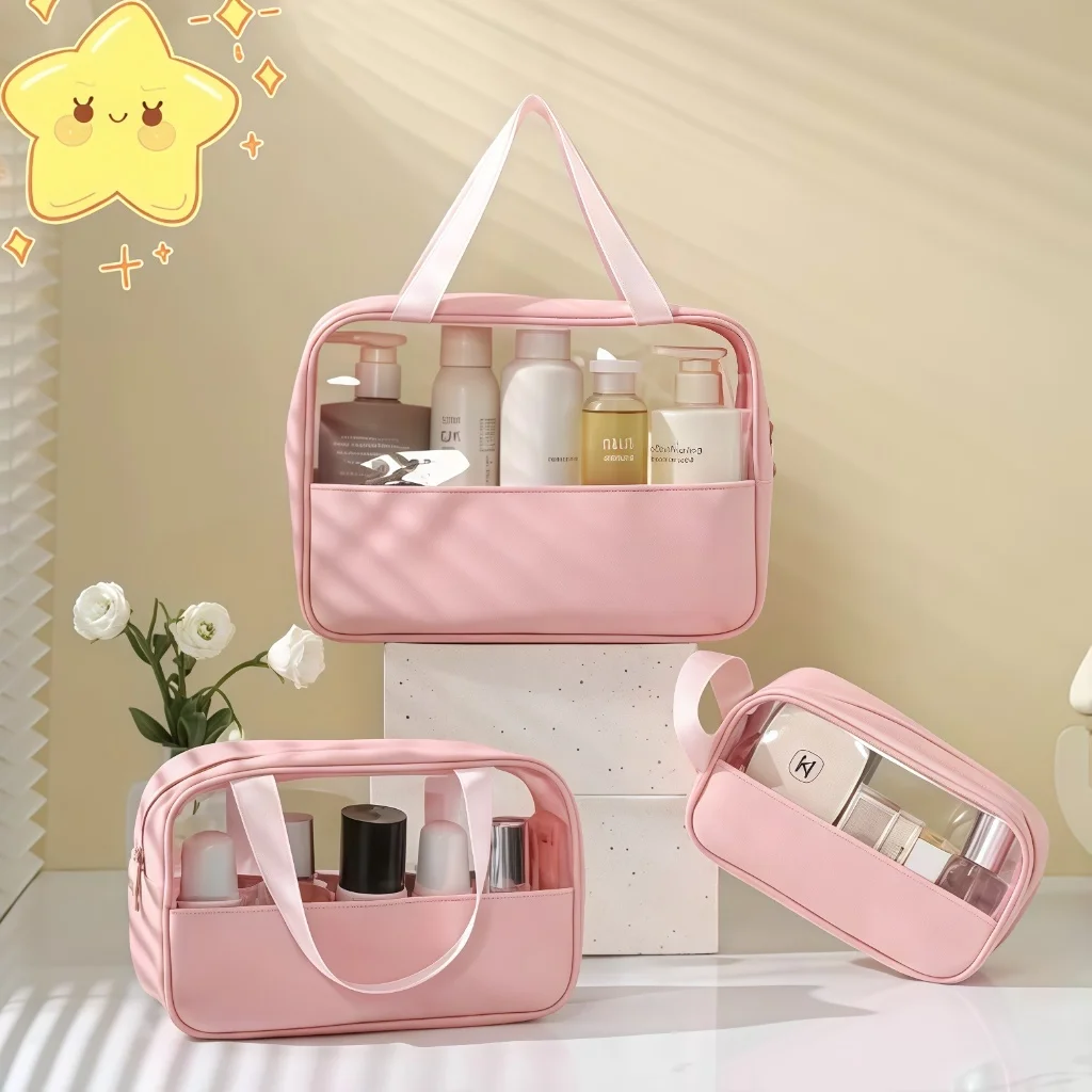 KIT 3 Necessaire Bolsa Portátil Transparente Para Viagem Cosméticos Produtos De Higiene Pessoal-Q3