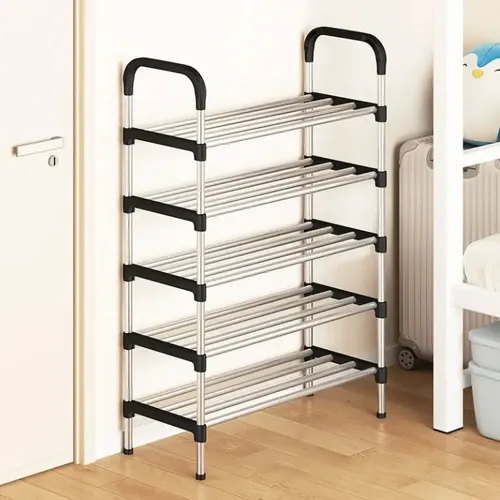 Rack Vertical Sapateira 5 Prateleiras 15 Pares Aço Inox Cor Preto-prata