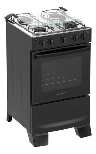 Fogão 4 Bocas Atlas Mônaco Plus com Mesa de Inox Automático Preto Bivolt