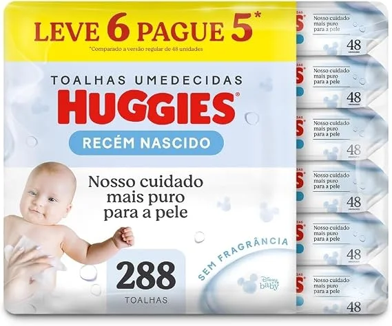 Lenços Umedecidos Huggies Recém-Nascido Sem Fragrância 6x48U