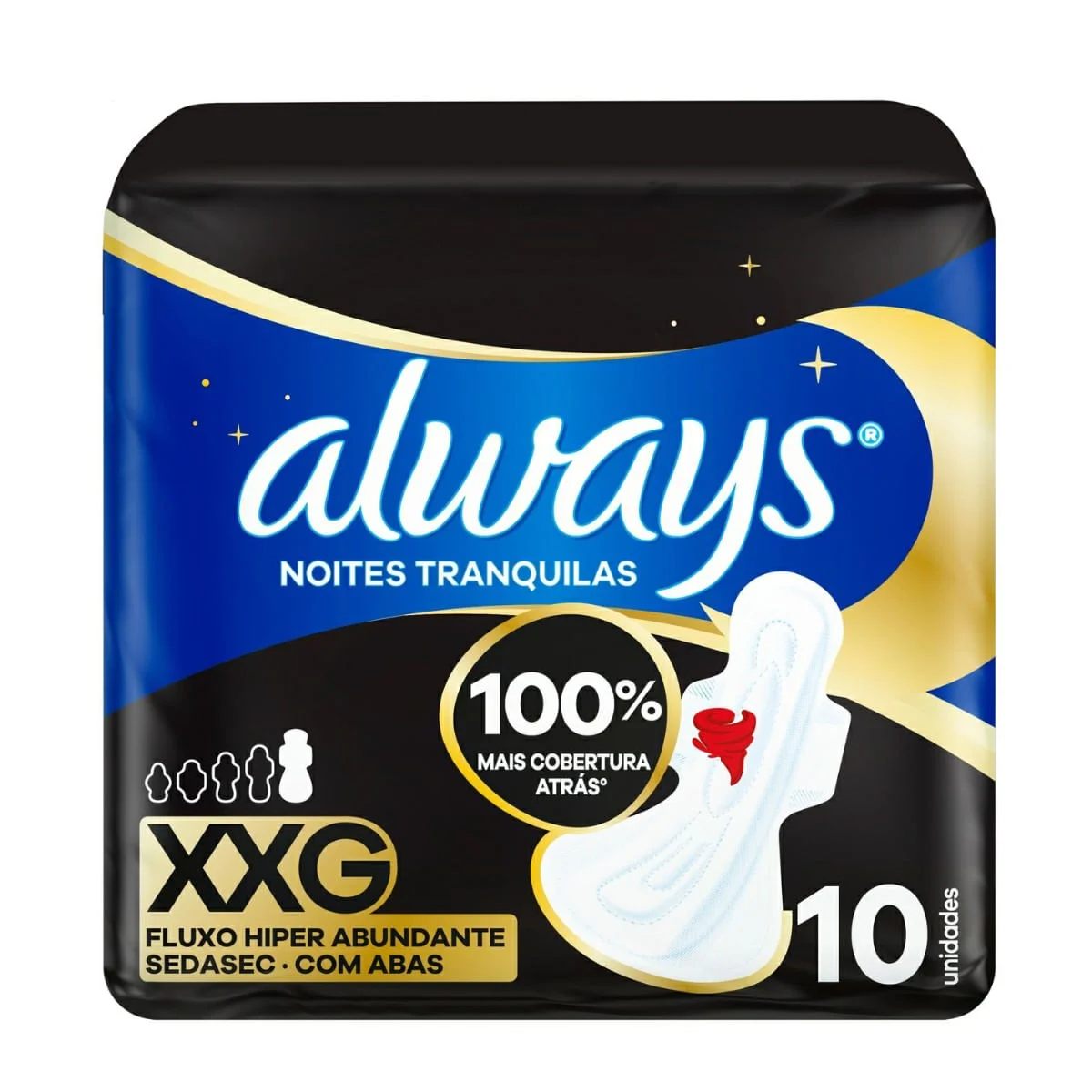 Absorvente Always Noites Tranquilas Seca Hiper Longo com Abas XXG 10 Unidades