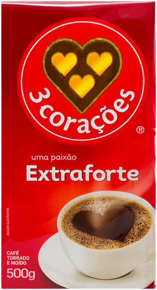 3 Corações Café Torrado e Moído Extra Forte, 500g vácuo