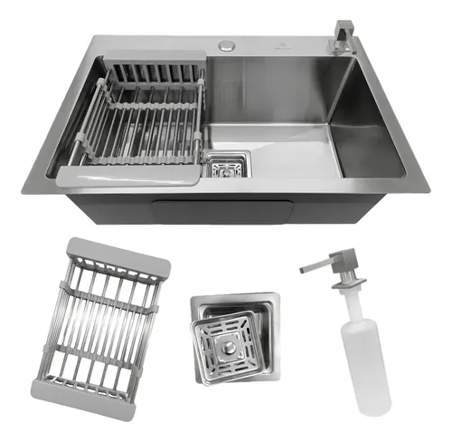 Cuba Pia Cozinha Gourmet Quadrada Aço Inox 304 Escovada 60x40cm Com Acessórios Stillus Home Aço Inox Escovado