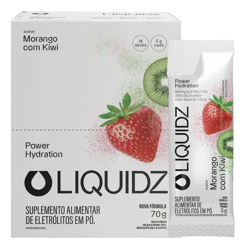 LIQUIDZ® - Eletrólitos Zero Açúcares - Sabor Morango com Kiwi - Kit 1 Caixa - 14 sachês