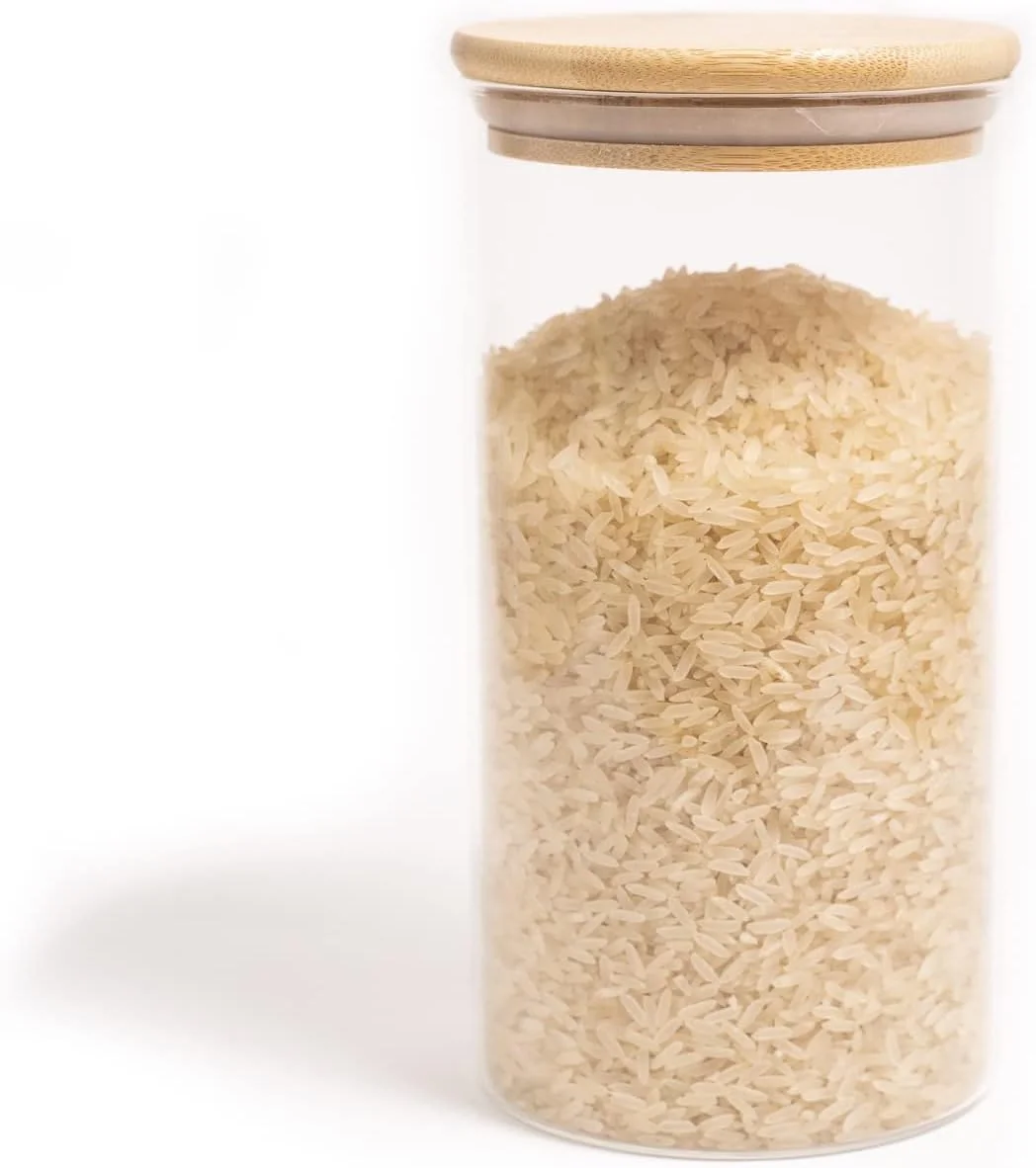 Oikos - Pote de Vidro 1,1L com Tampa de Bambu Hermético Redondo Flat