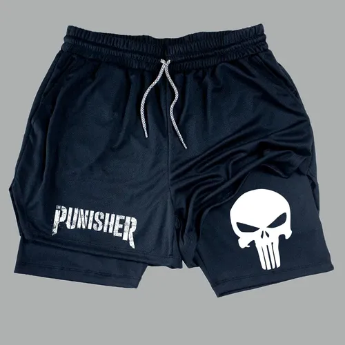 Short Dry-fit Compressão 2 Em 1 Academia Punisher Justiceiro